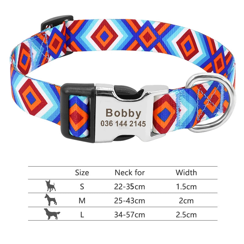 Adjustable Nylon Dog and Cat Collar Personalized