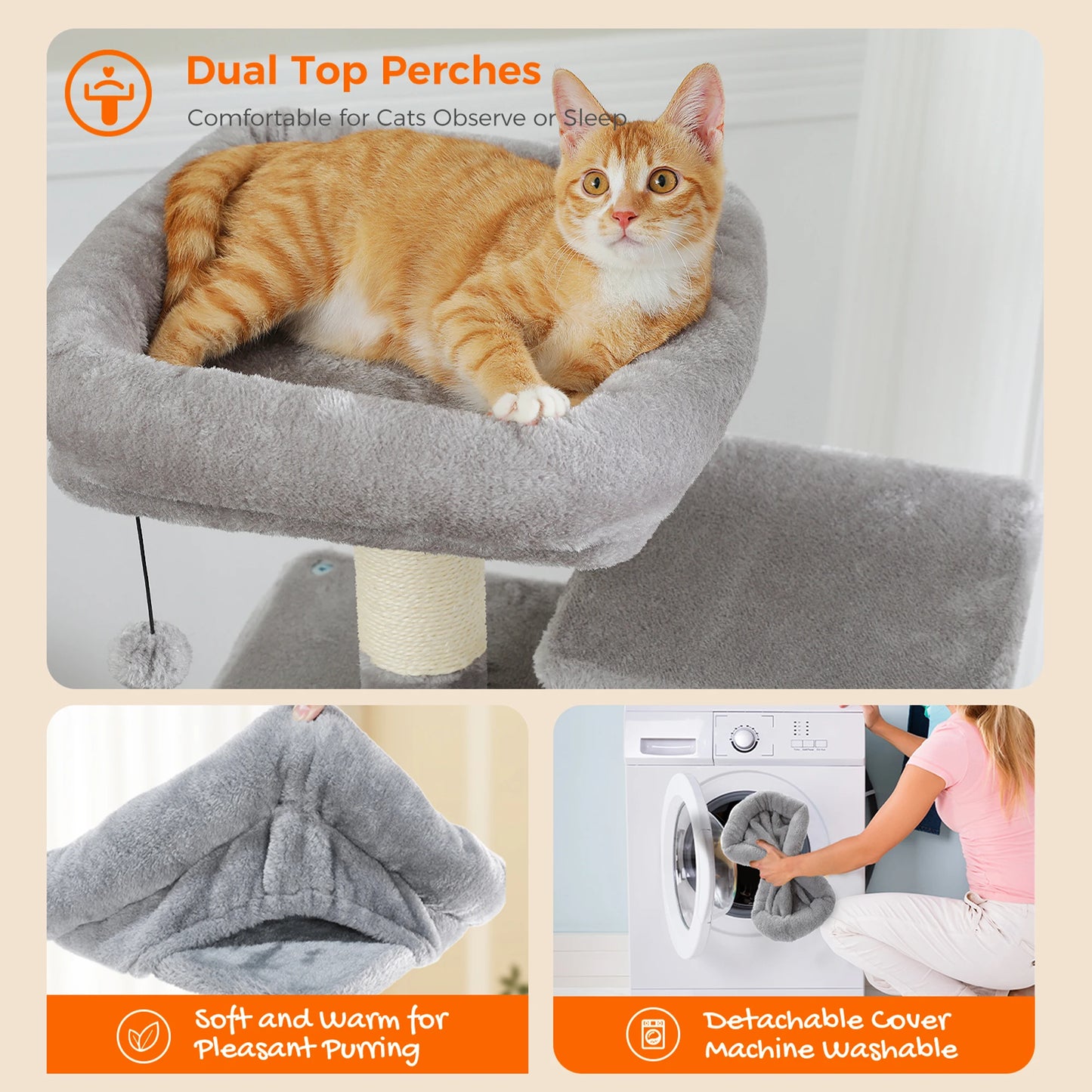 6-Levels Safe and Stable Cat Tree with Hammock and Condos