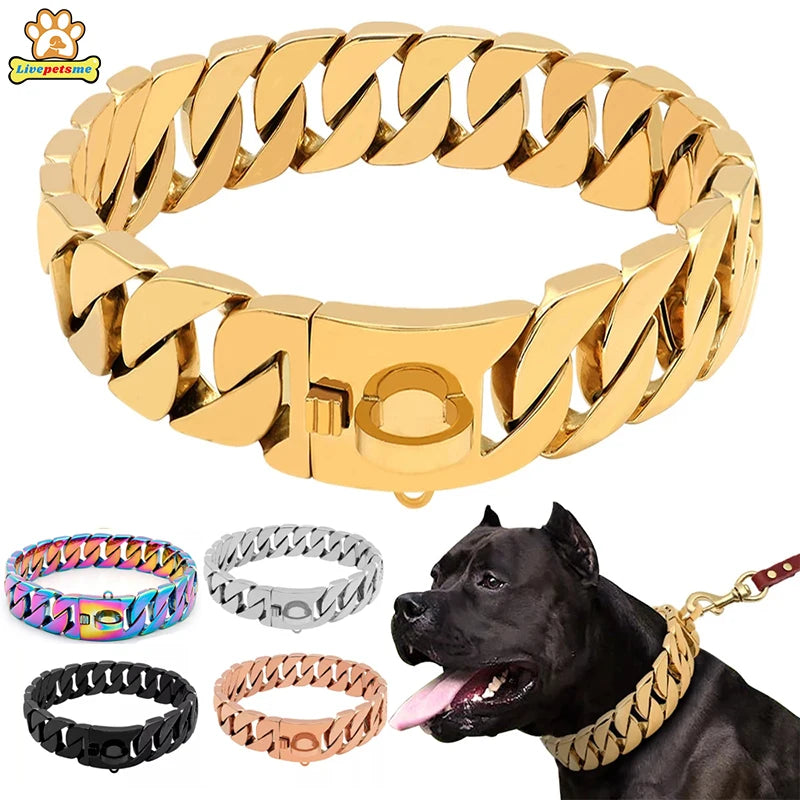32MM Wide Strong Metal Dog Chain Collars For Large Dogs