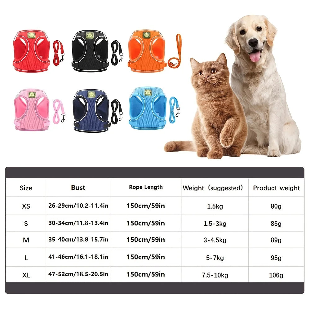 Reflective Pet Harness And Leash Set For Dog & Cat