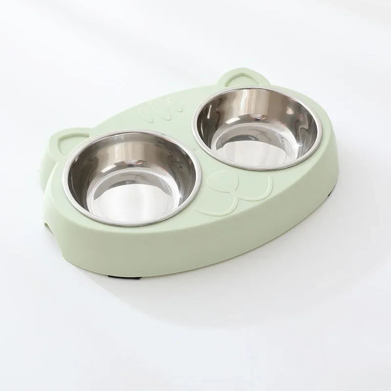 Pet Stainless Steel Cat Two-Bowl