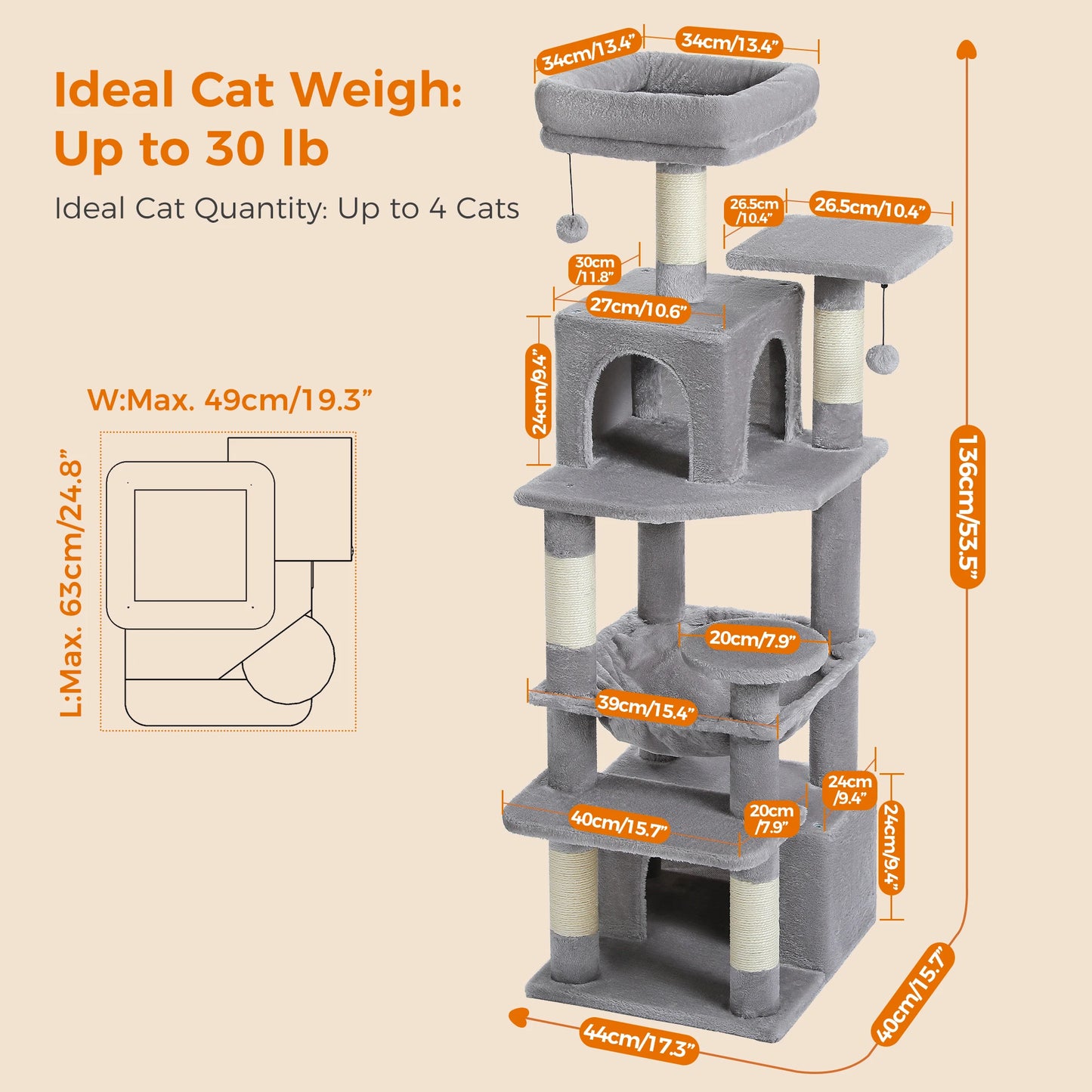 6-Levels Safe and Stable Cat Tree with Hammock and Condos