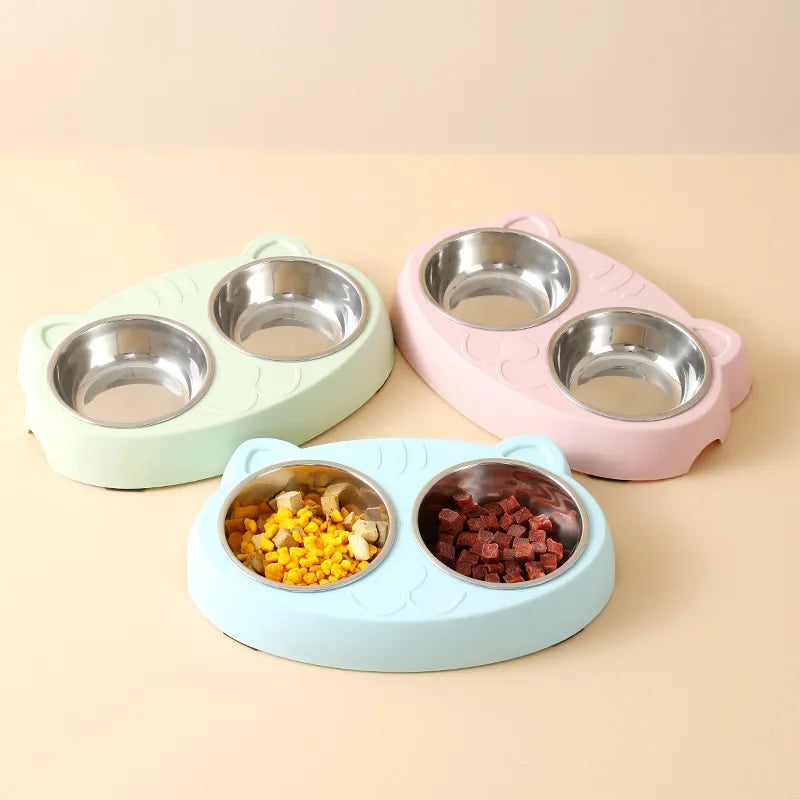 Pet Stainless Steel Cat Two-Bowl