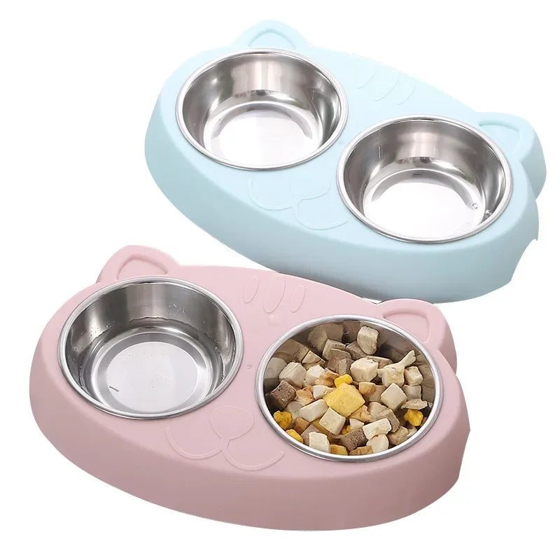 Pet Stainless Steel Cat Two-Bowl