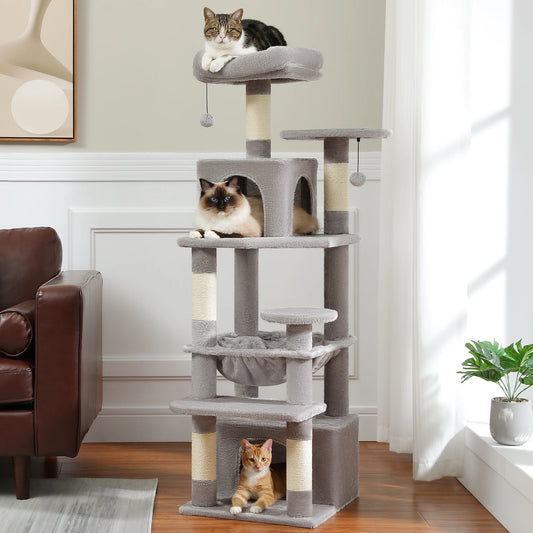 6-Levels Safe and Stable Cat Tree with Hammock and Condos
