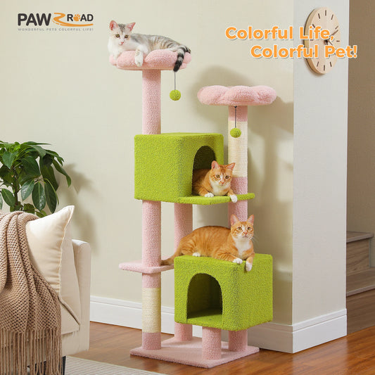 Flower Cat Tree for Indoor Cats with 2 Cozy Condos