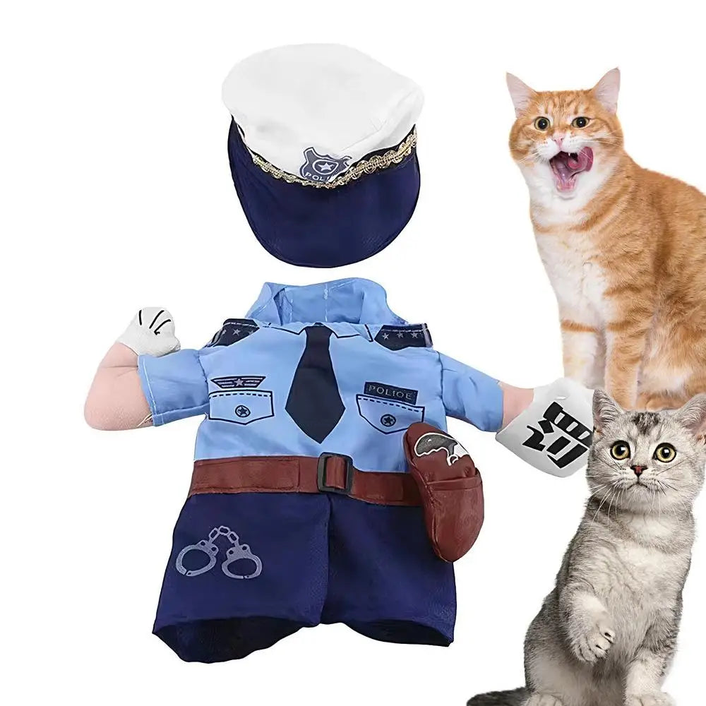 Cat Uniform Policeman Costume Outfits With Hat For Pets