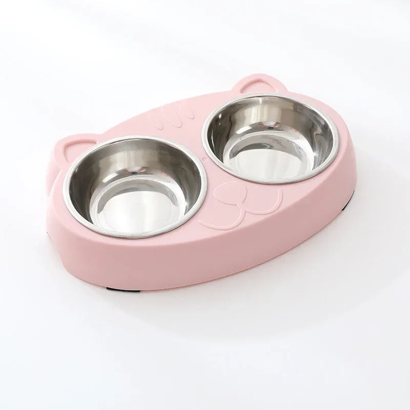 Pet Stainless Steel Cat Two-Bowl