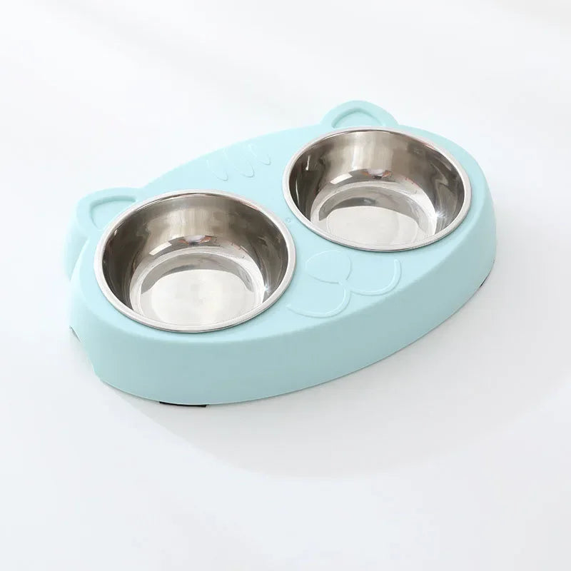 Pet Stainless Steel Cat Two-Bowl
