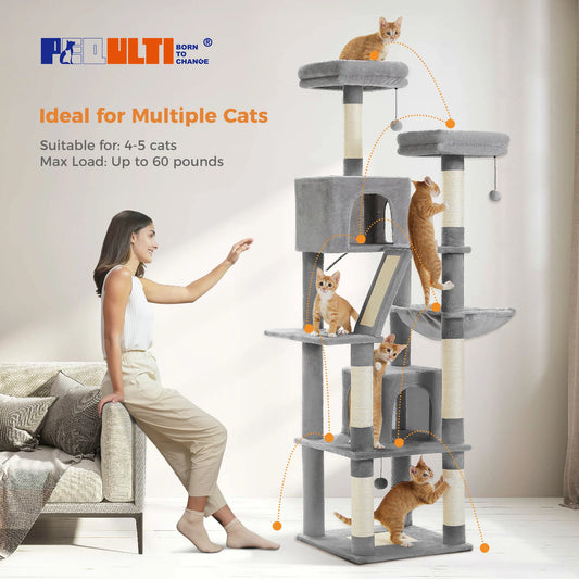 H180CM Large Cat Tree for Indoor Multi-Level Plush Tower