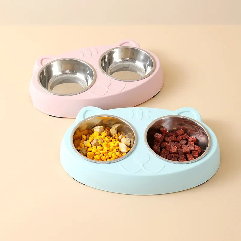 Pet Stainless Steel Cat Two-Bowl