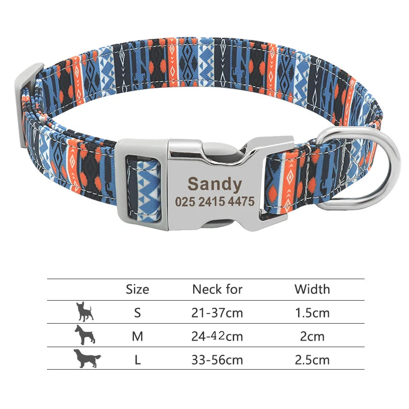 Adjustable Nylon Dog and Cat Collar Personalized