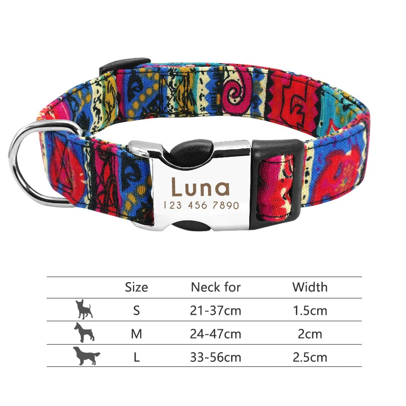 Adjustable Nylon Dog and Cat Collar Personalized