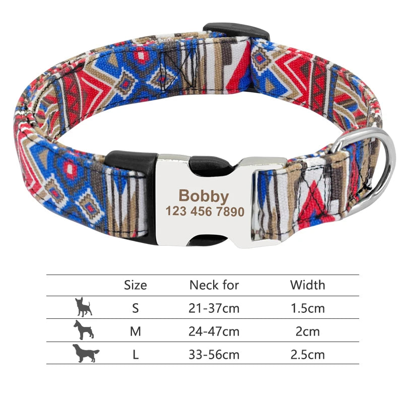 Adjustable Nylon Dog and Cat Collar Personalized