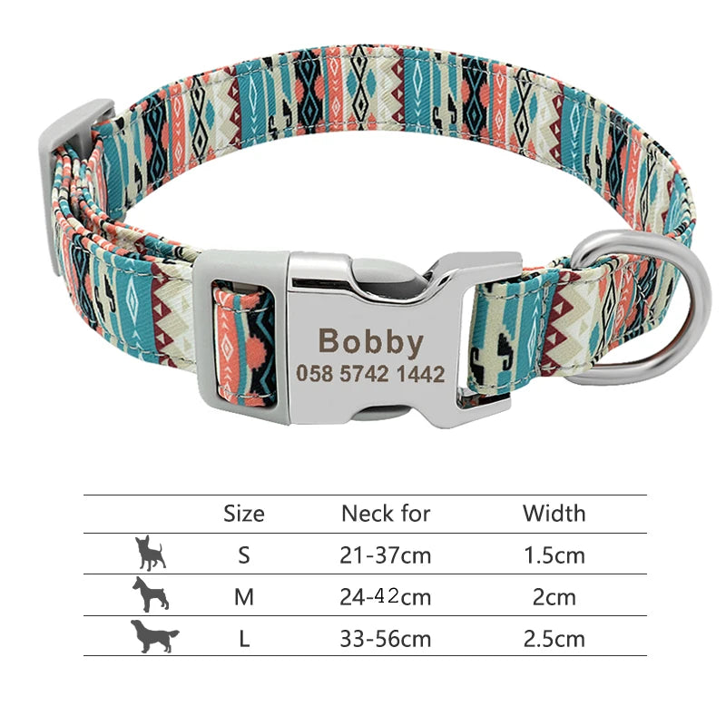 Adjustable Nylon Dog and Cat Collar Personalized