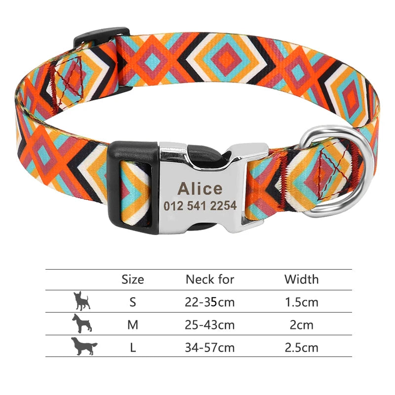 Adjustable Nylon Dog and Cat Collar Personalized