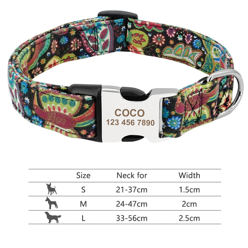 Adjustable Nylon Dog and Cat Collar Personalized