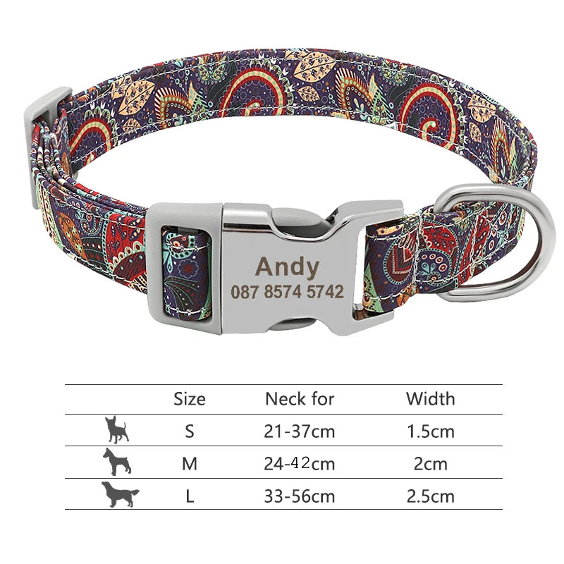 Adjustable Nylon Dog and Cat Collar Personalized