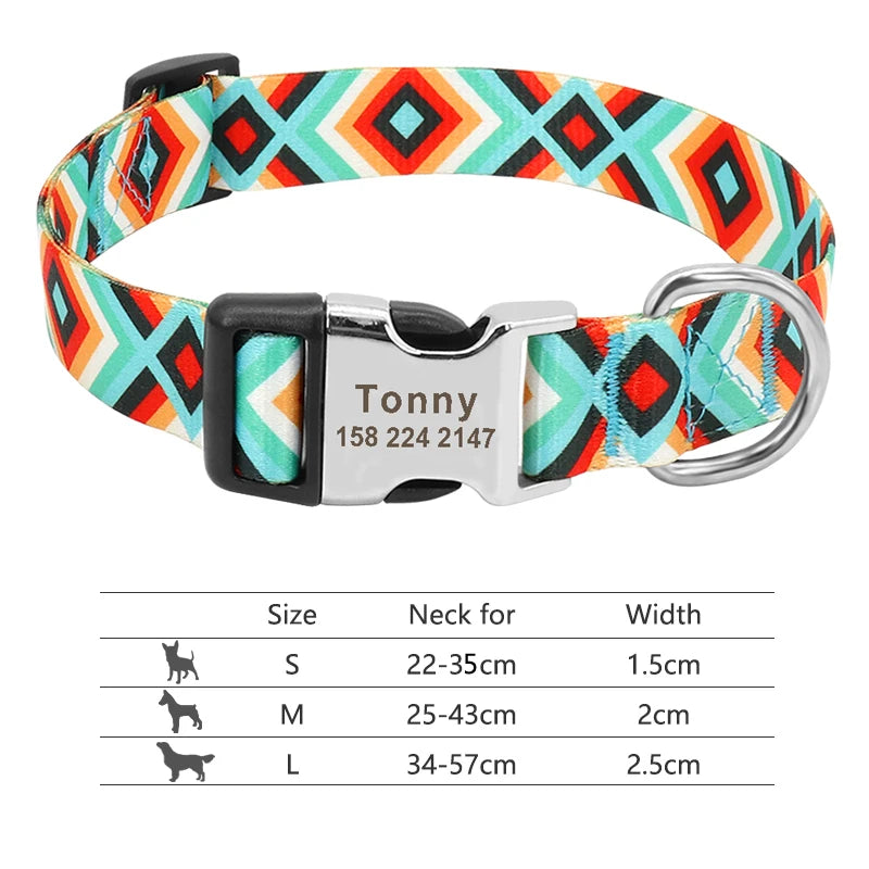 Adjustable Nylon Dog and Cat Collar Personalized