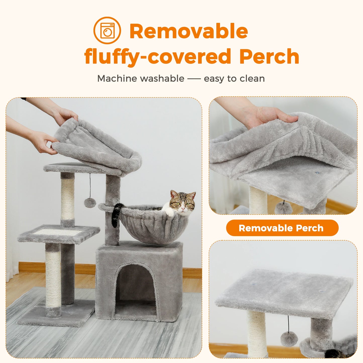 H73CM 2in1 Small Cat Tree Condo with Cozy Perch and Board