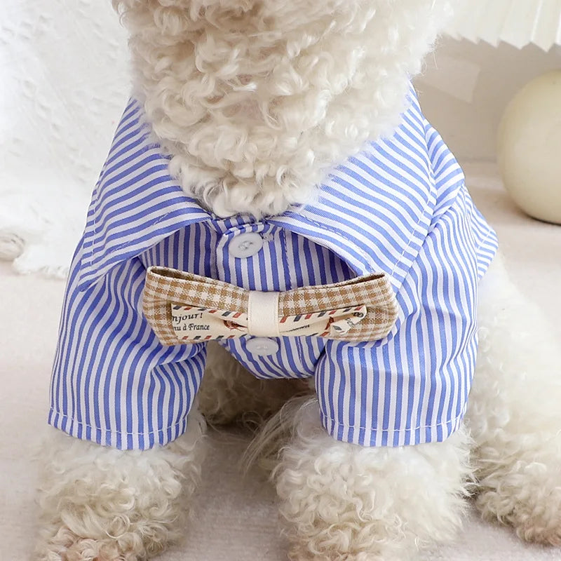 Pet Dog Clothes Bowknot Striped Shirts