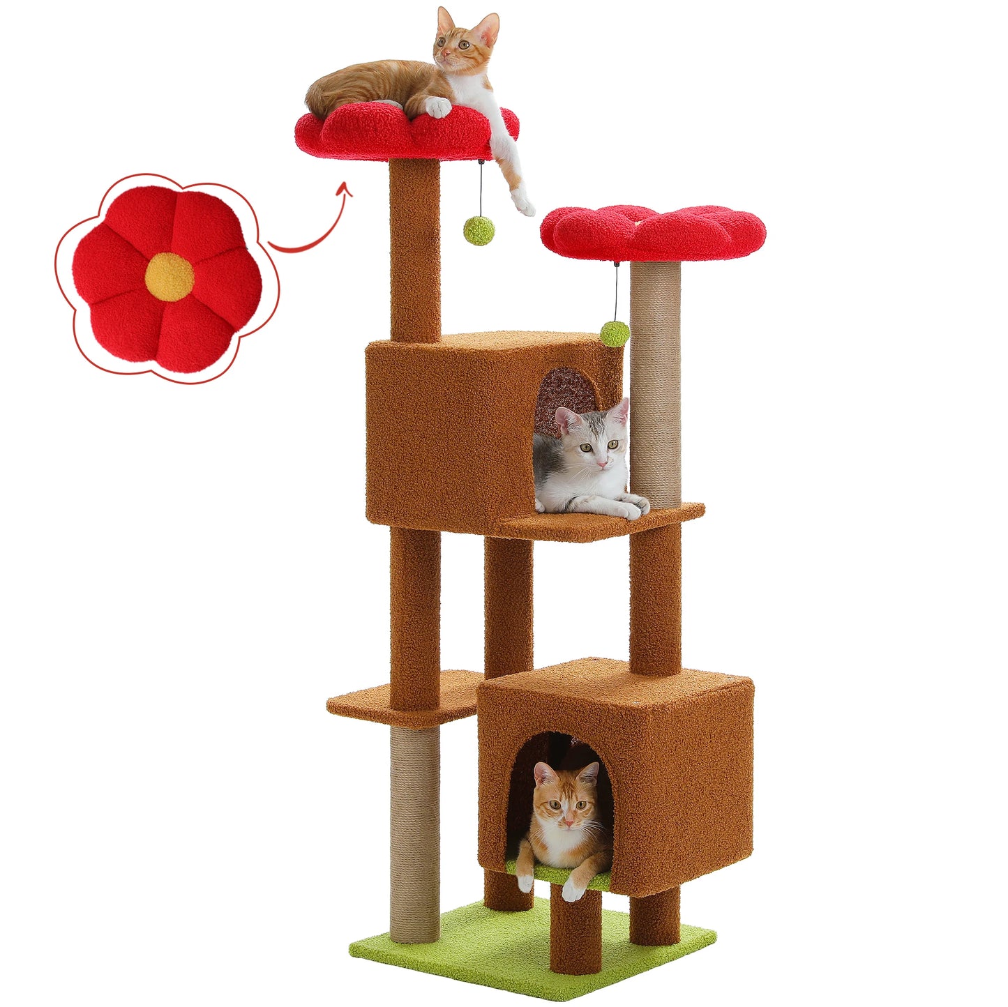 Flower Cat Tree for Indoor Cats with 2 Cozy Condos