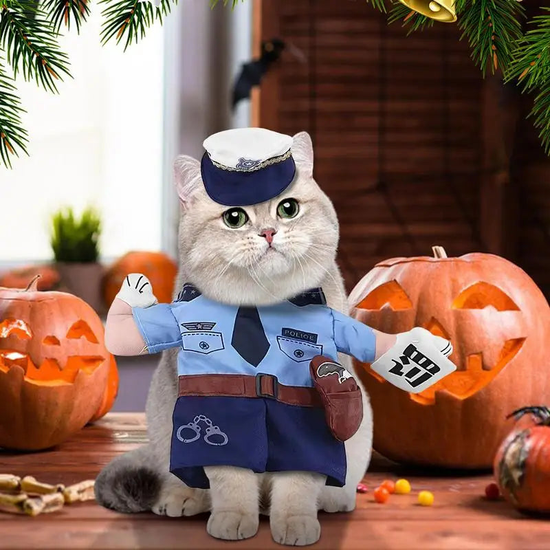 Cat Uniform Policeman Costume Outfits With Hat For Pets