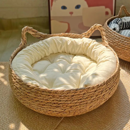 OUZEY Rattan Weaving Cat Basket