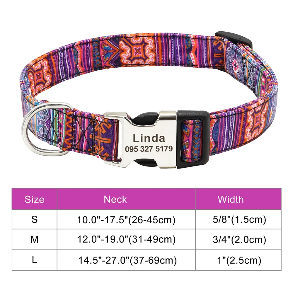 Adjustable Nylon Dog and Cat Collar Personalized