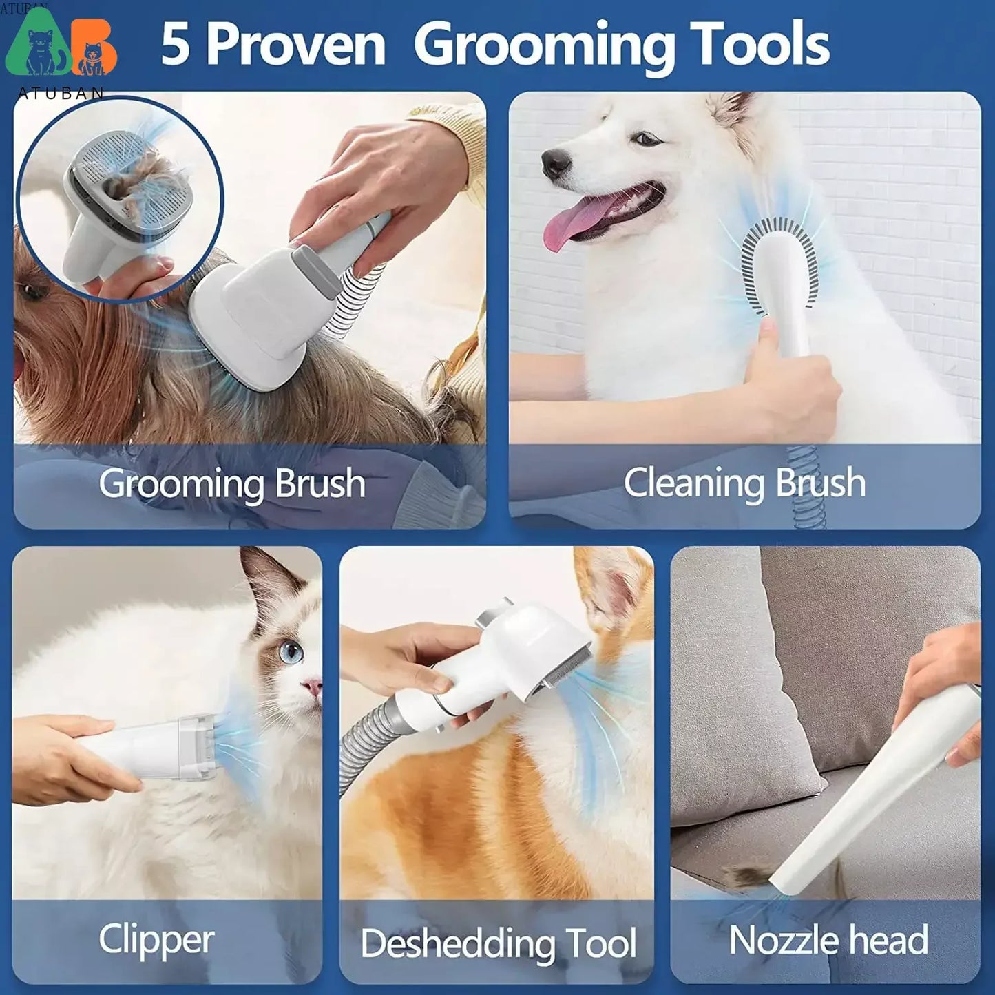 ATUBAN Pet Grooming Vacuum & Dog Grooming Kit