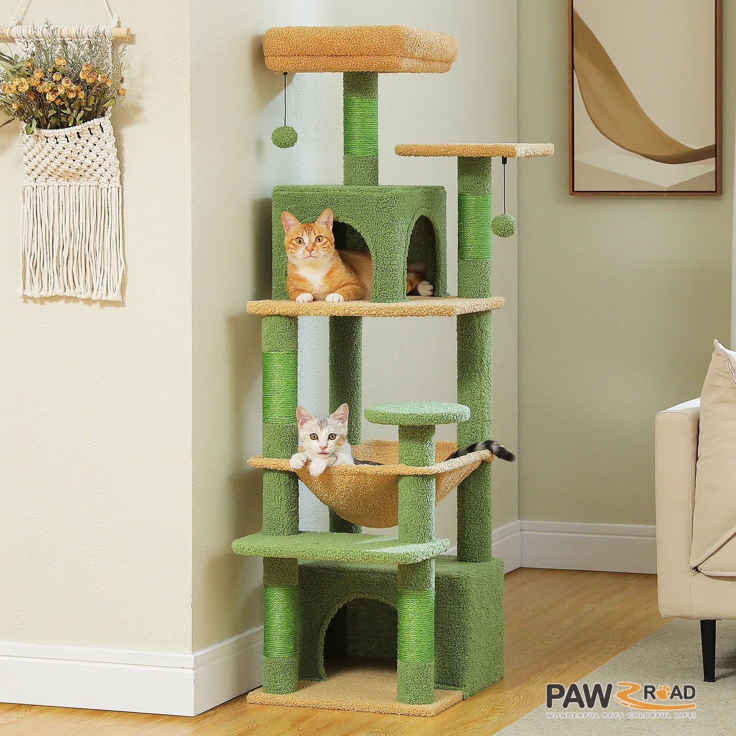 6-Levels Safe and Stable Cat Tree with Hammock and Condos