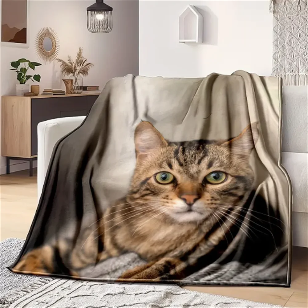 1pc Tabby Cat Print Flannel Blanket