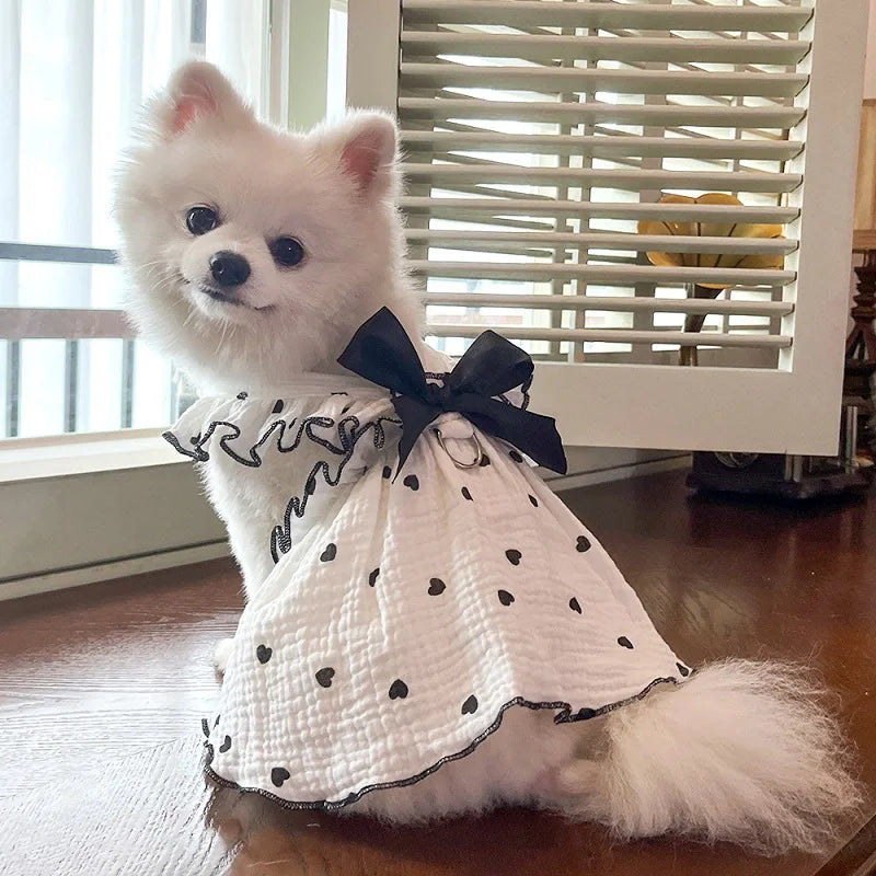 Summer  Dog Cooling Dress Thin Bow Heart Print Dog Clothes Pet Skirt