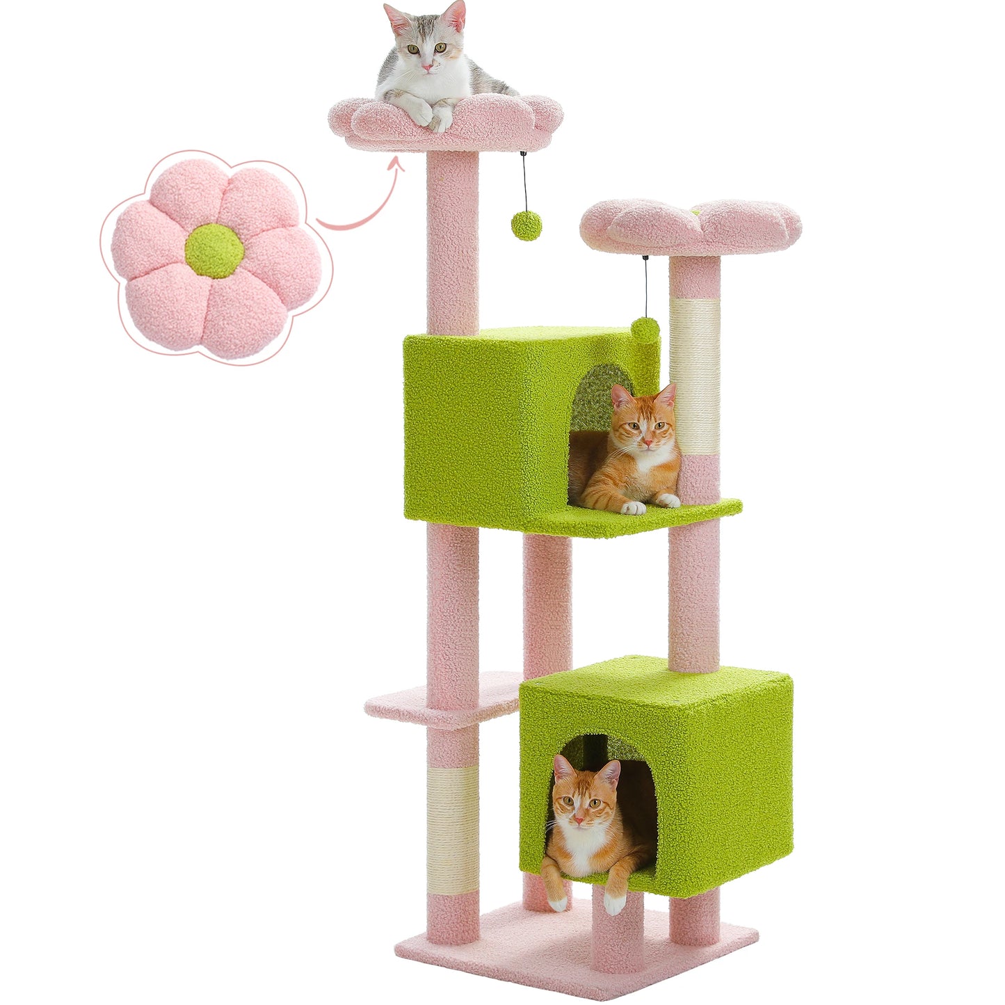 Flower Cat Tree for Indoor Cats with 2 Cozy Condos