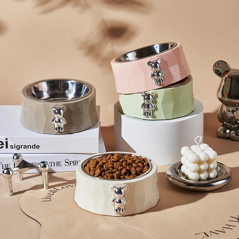 Pet Stainless Steel Bowl Diamond Bear