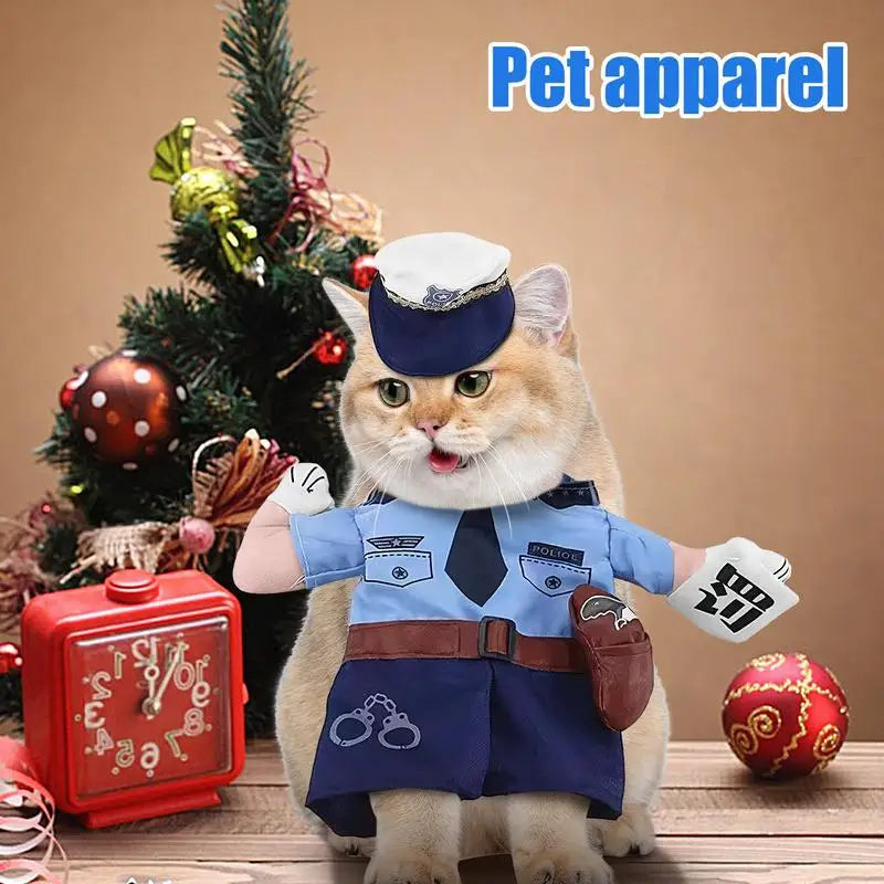 Cat Uniform Policeman Costume Outfits With Hat For Pets