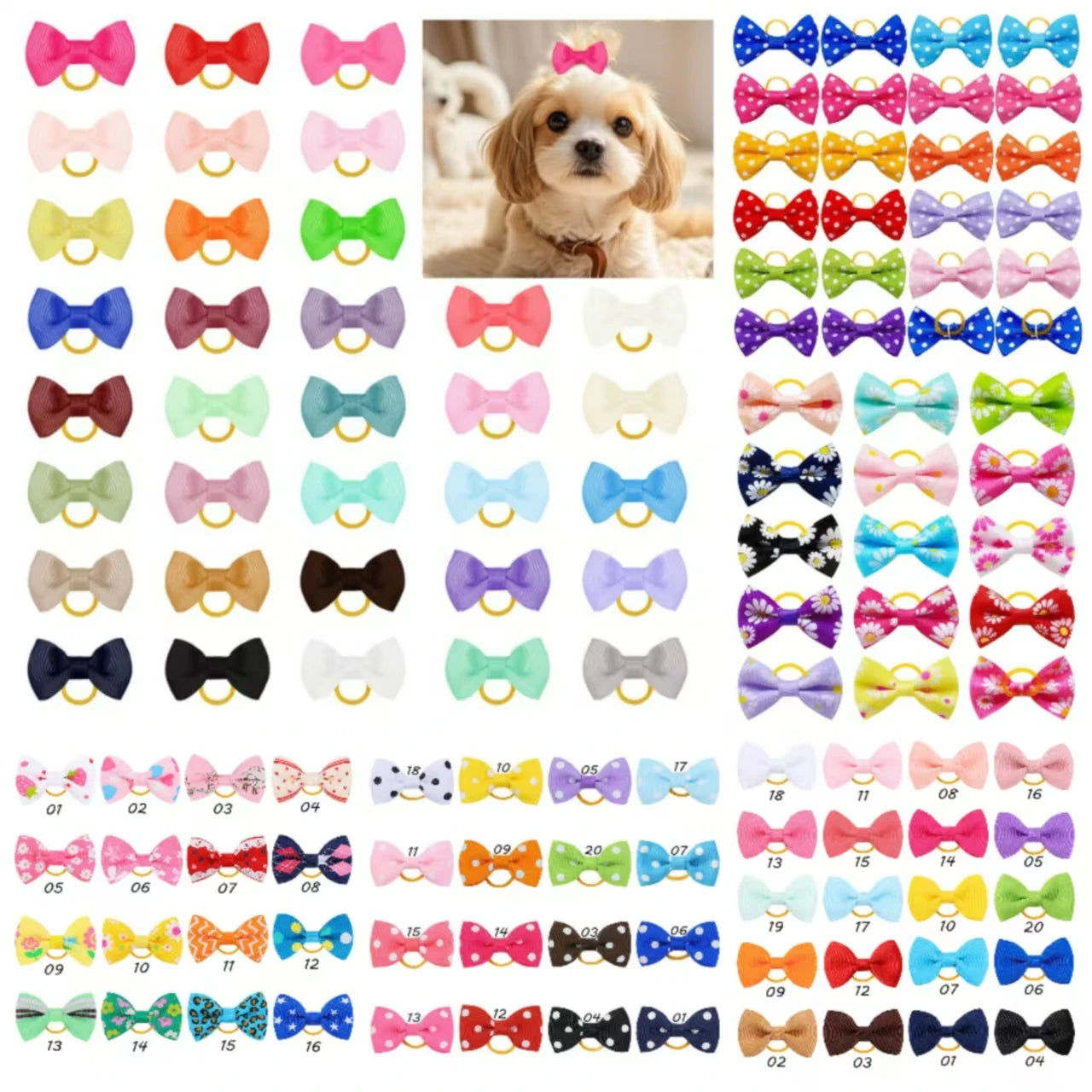 6 Style 5/10/20pcs Colorful Bow Pet Hair Bows