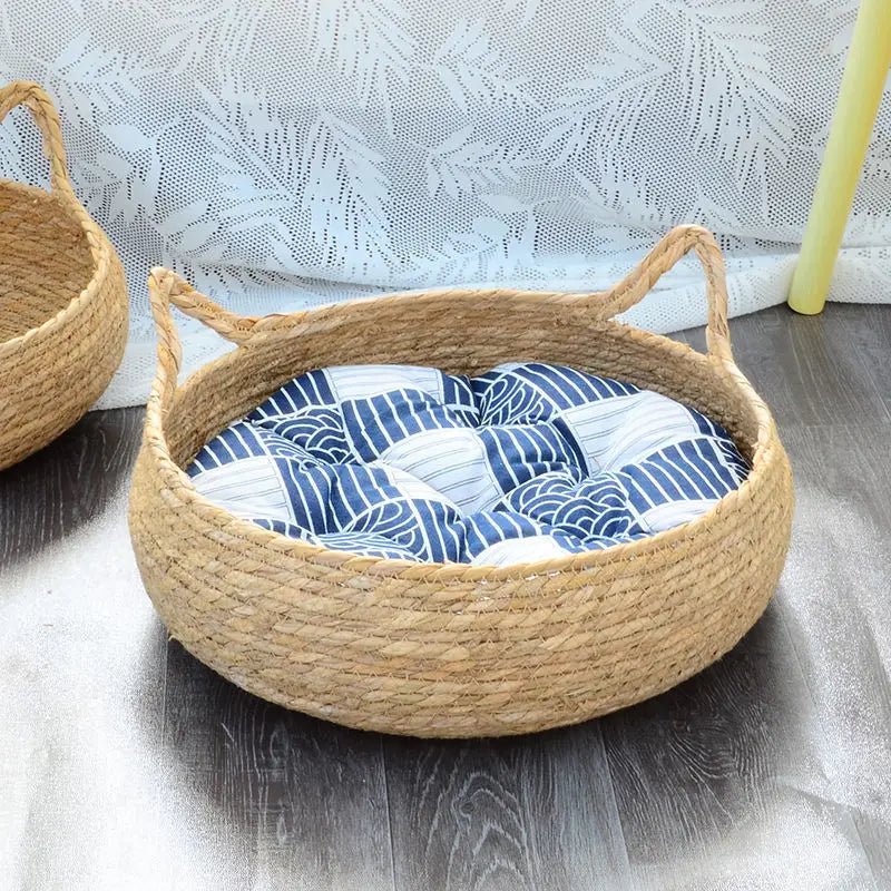 OUZEY Rattan Weaving Cat Basket