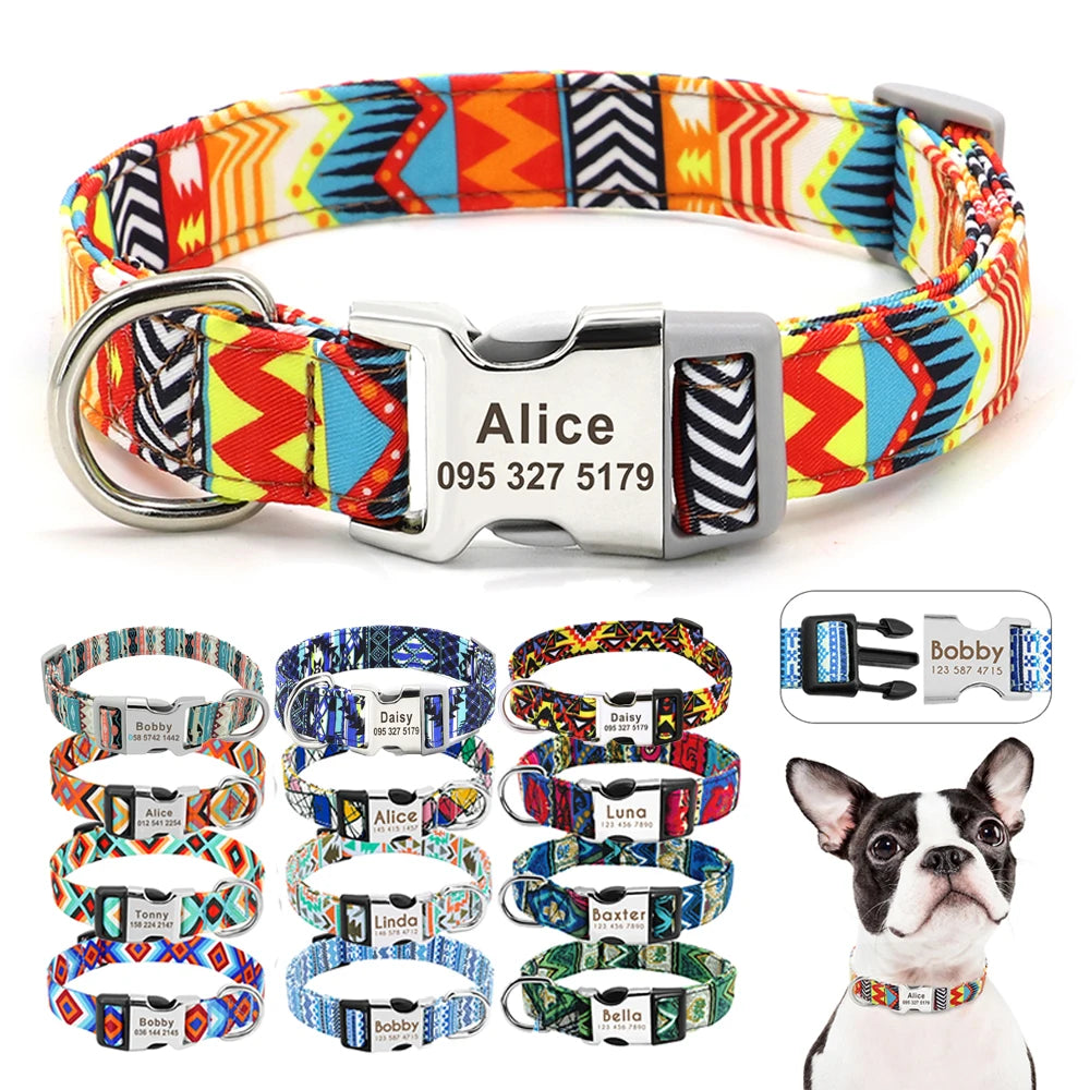 Adjustable Nylon Dog and Cat Collar Personalized