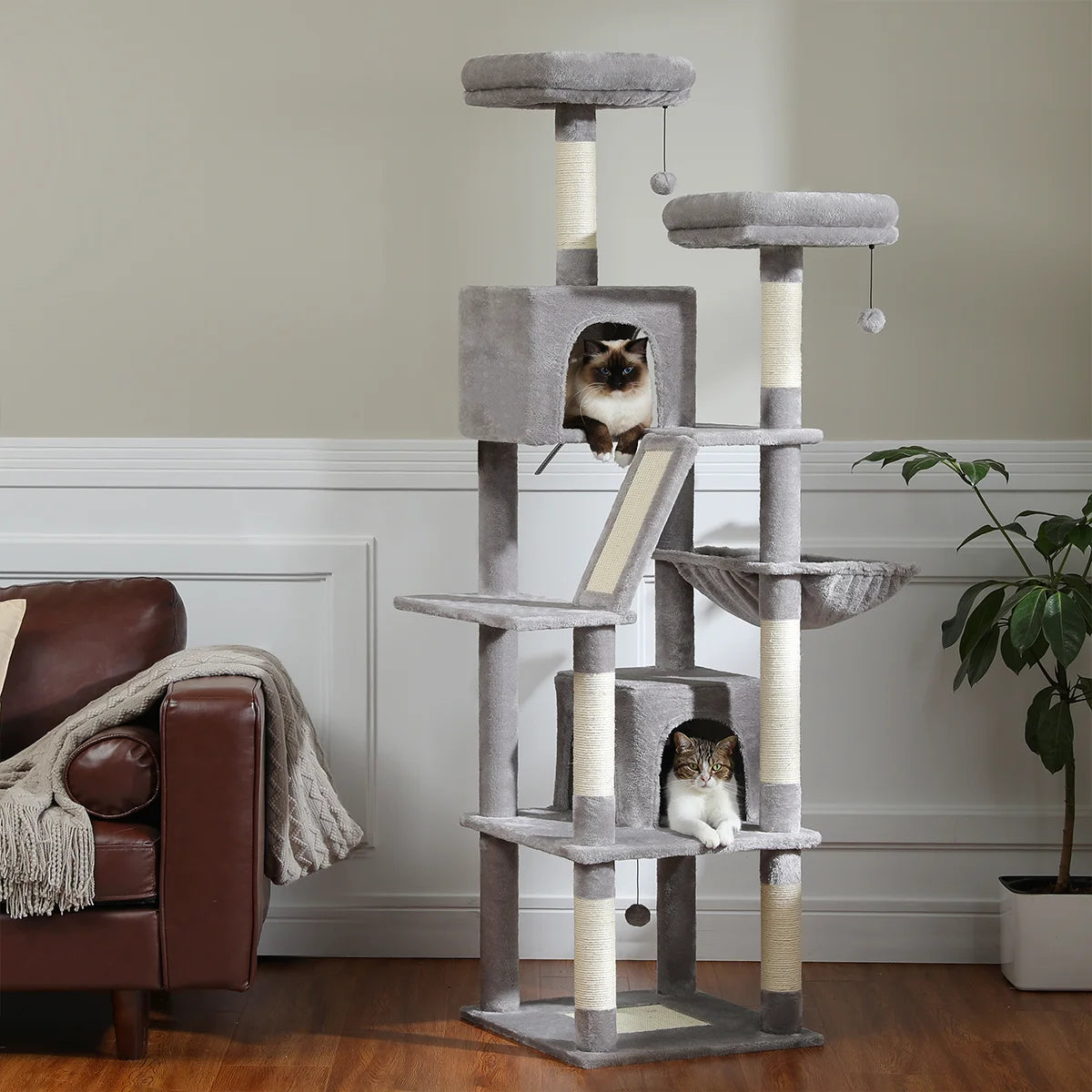 H180CM Large Cat Tree for Indoor Multi-Level Plush Tower