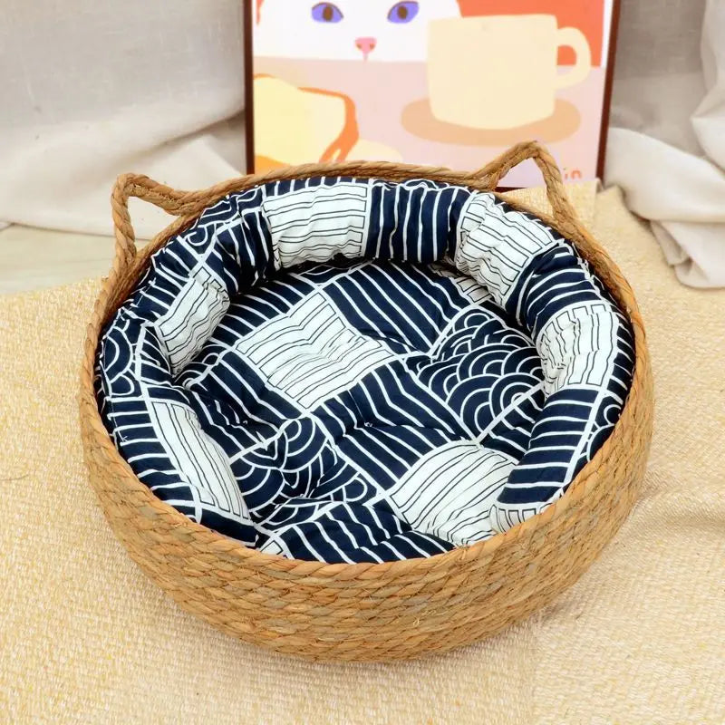 OUZEY Rattan Weaving Cat Basket