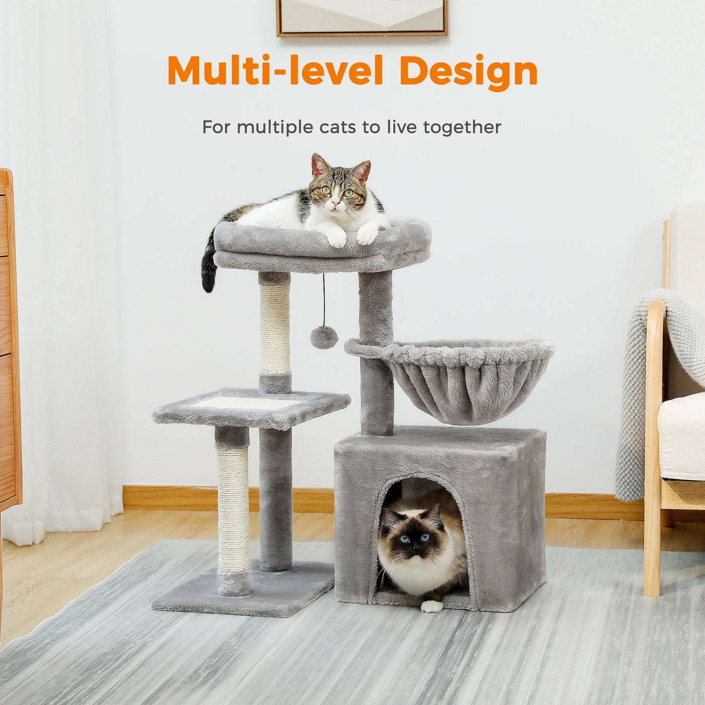 H73CM 2in1 Small Cat Tree Condo with Cozy Perch and Board