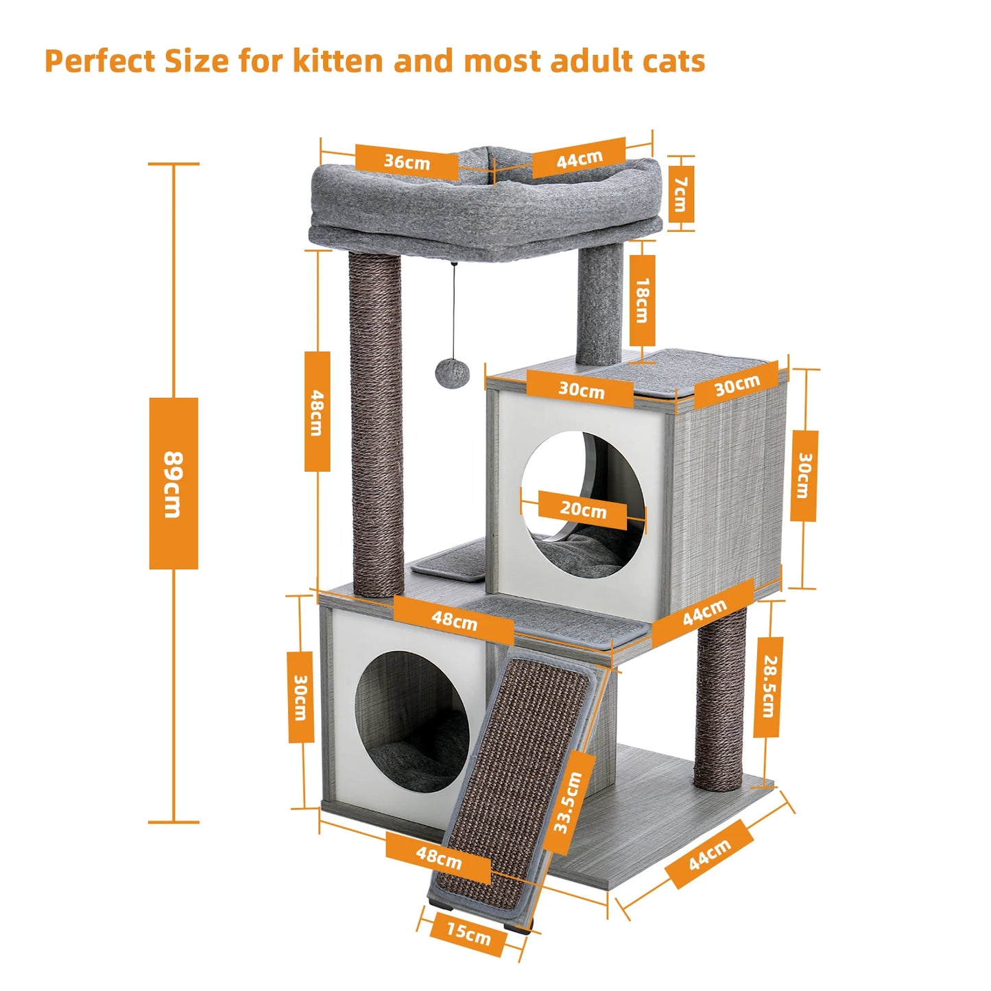 130CM Large Cat Tree Wooden Tower Indoor with Double Condos