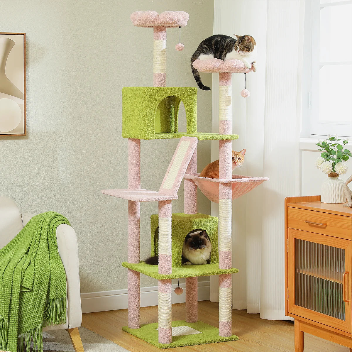 H180CM Large Cat Tree for Indoor Multi-Level Plush Tower