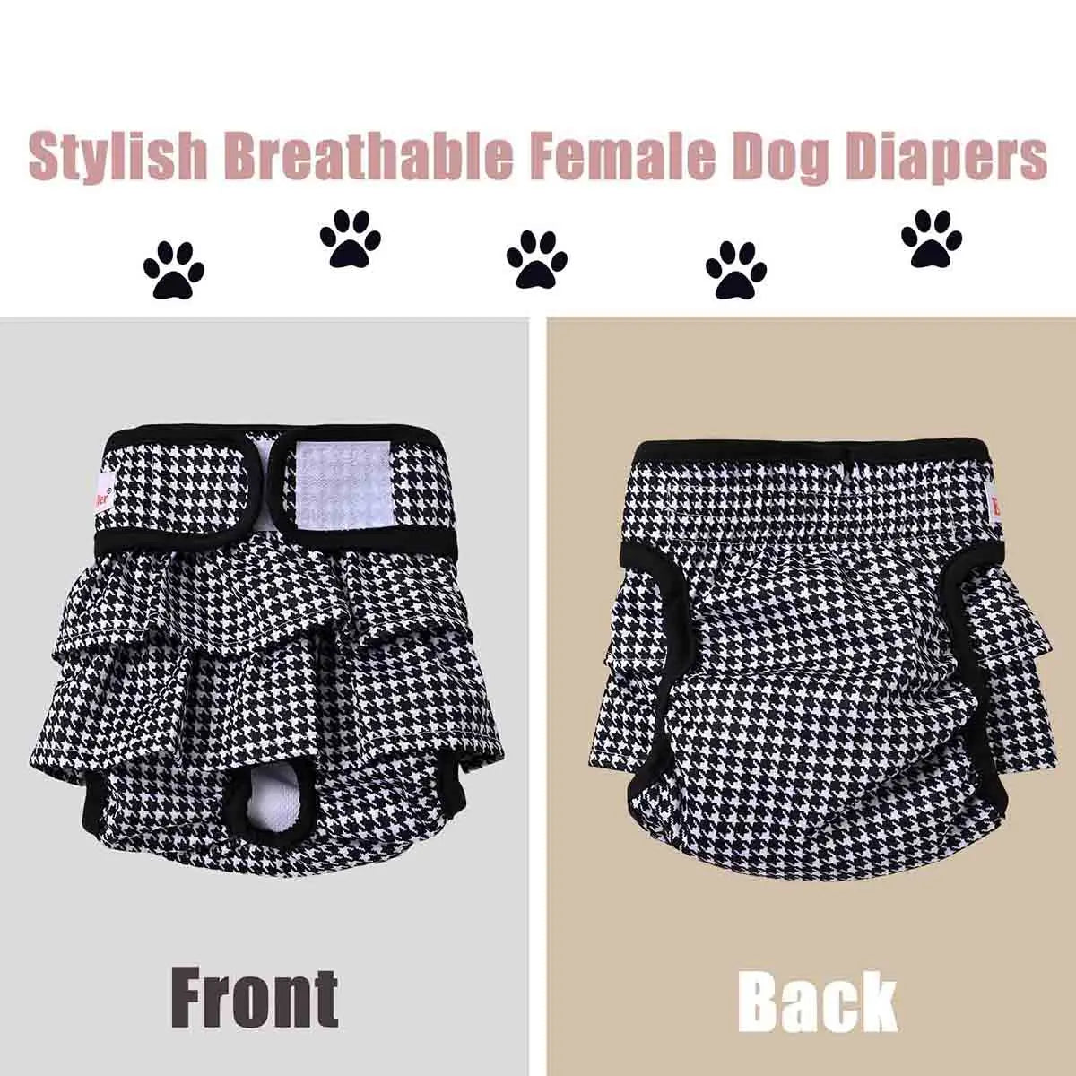 Washable Female Dog Diaper Cute Houndstooth Dress Short Underware Belly Bands Reusable Pet Panties Sanitary Pant Diapers