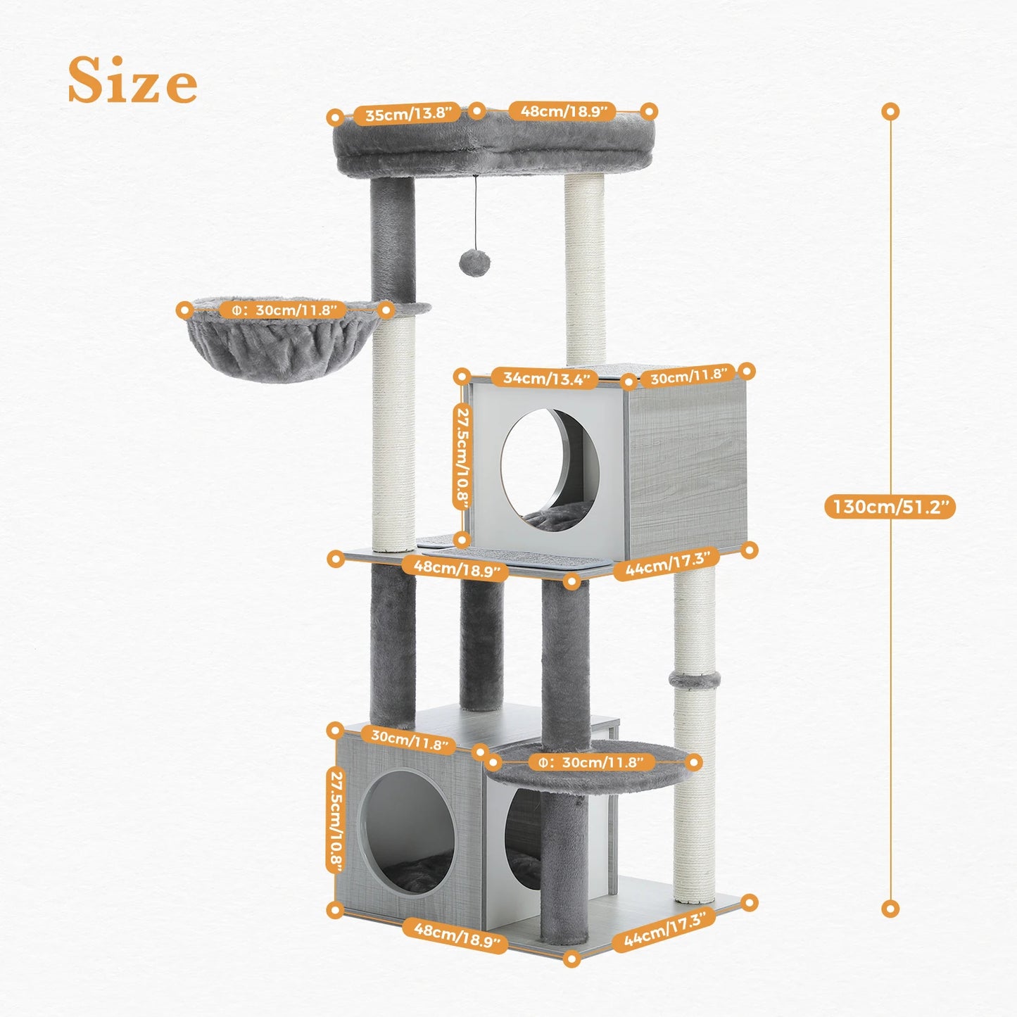 130CM Large Cat Tree Wooden Tower Indoor with Double Condos