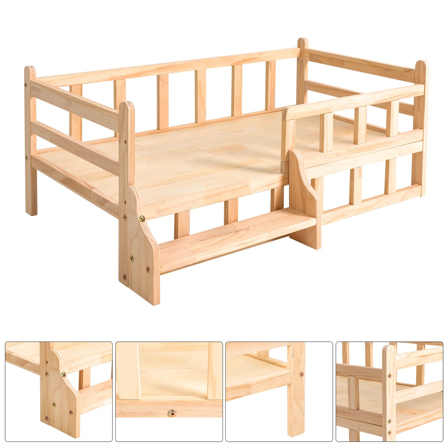 Solid Wood Pet Bed, Wooden Dog Bed Frame,