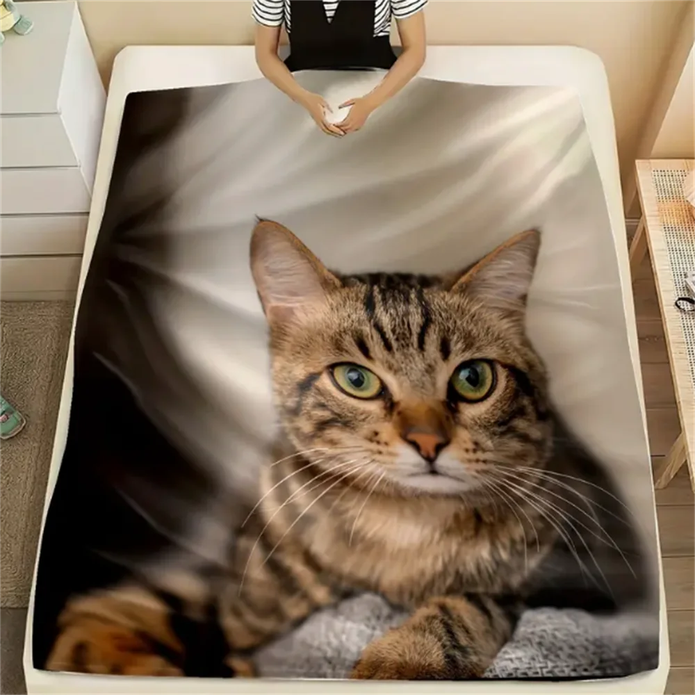 1pc Tabby Cat Print Flannel Blanket