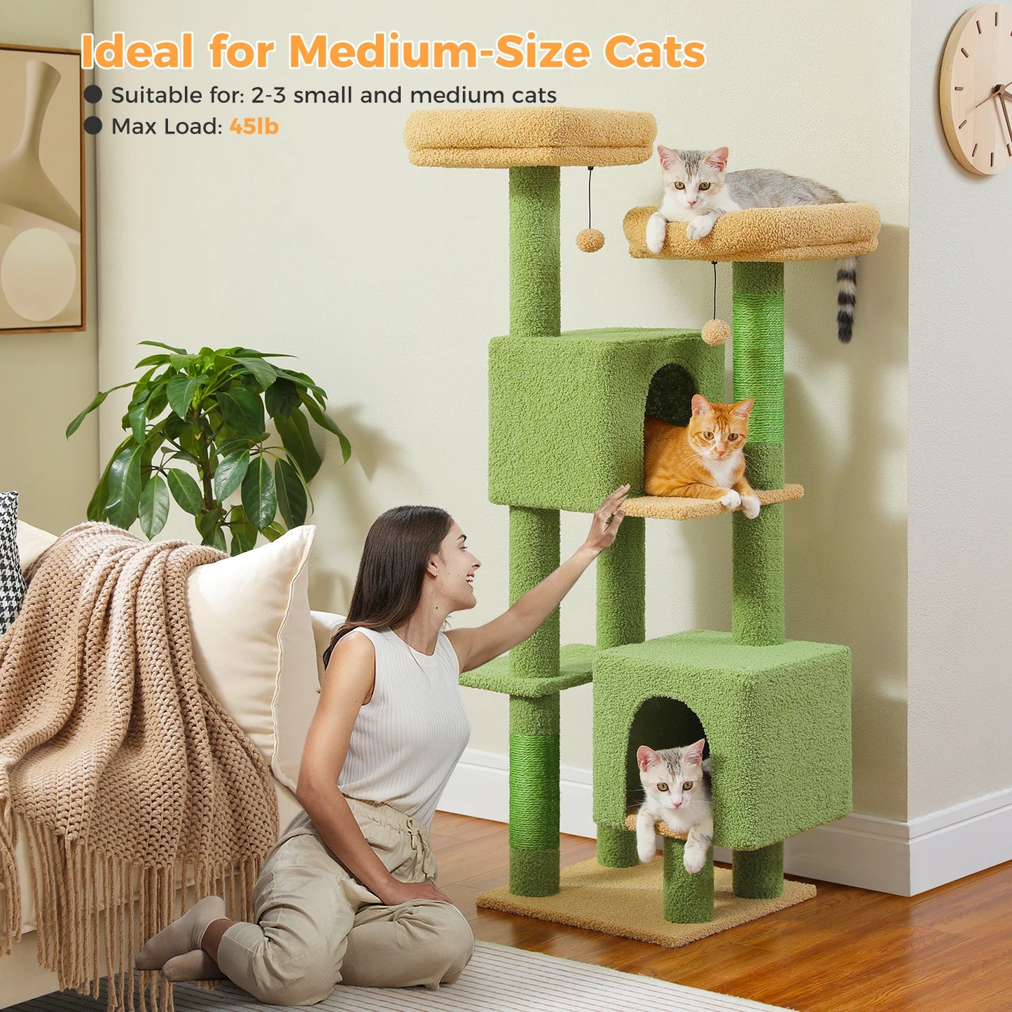 Flower Cat Tree for Indoor Cats with 2 Cozy Condos