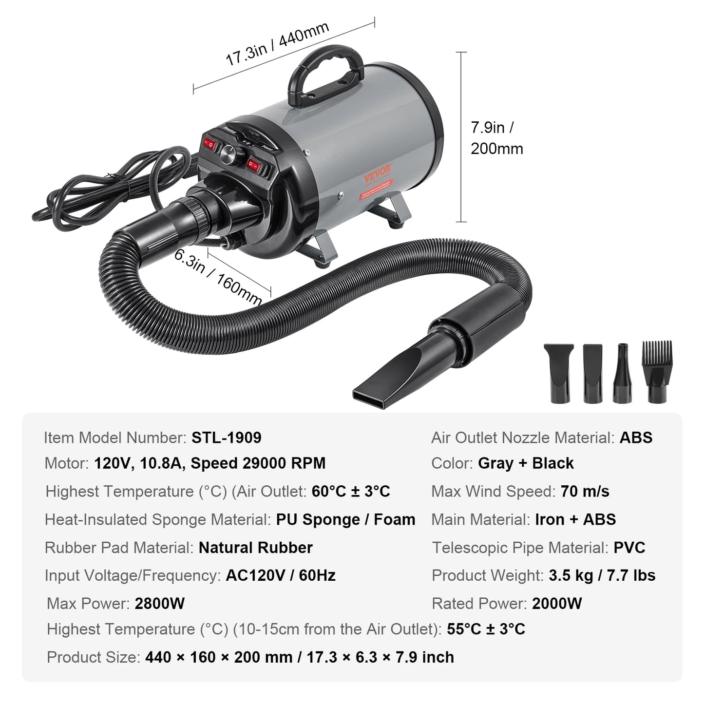 2000W/2.7HP Dog Blow Dryer